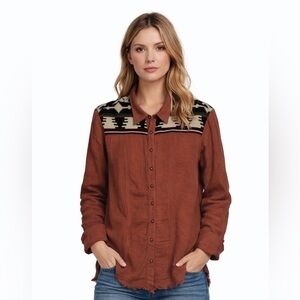 BKE Rust and Black Western Aztec Patterned Shirt